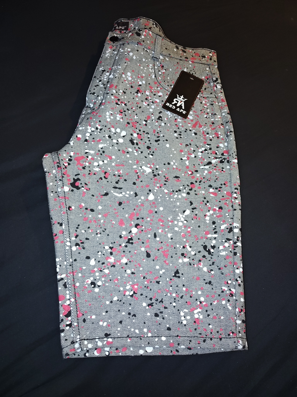 Men's Red Ape Gray Splatter Print Shorts 40